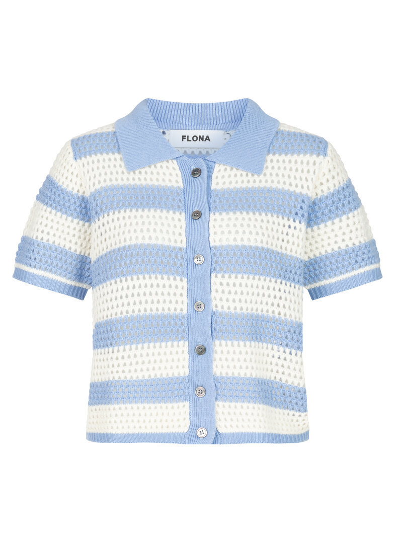 FLONA FLONA Riviera Open-Knit Polo Cardigan